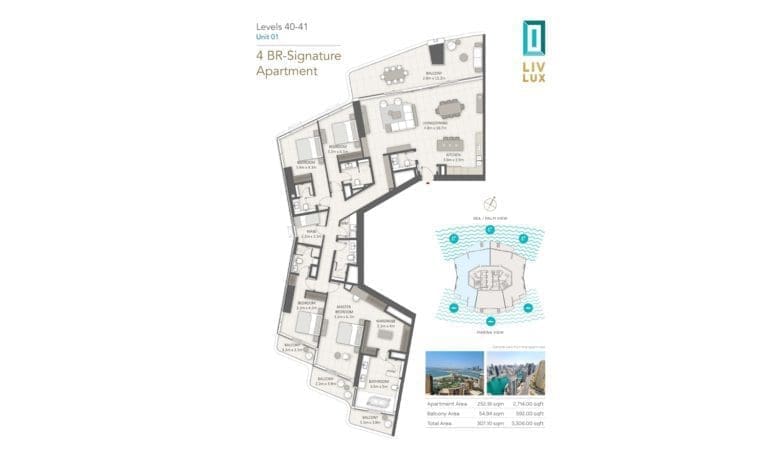 Liv Lux 4 Bedroom Signature Apartment Unit 1, Level 40-41 Floor Plans