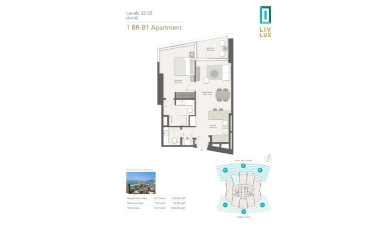 Liv Lux 1 Bedroom B1 Apartment Unit 2, Level 32-33 Floor Plans