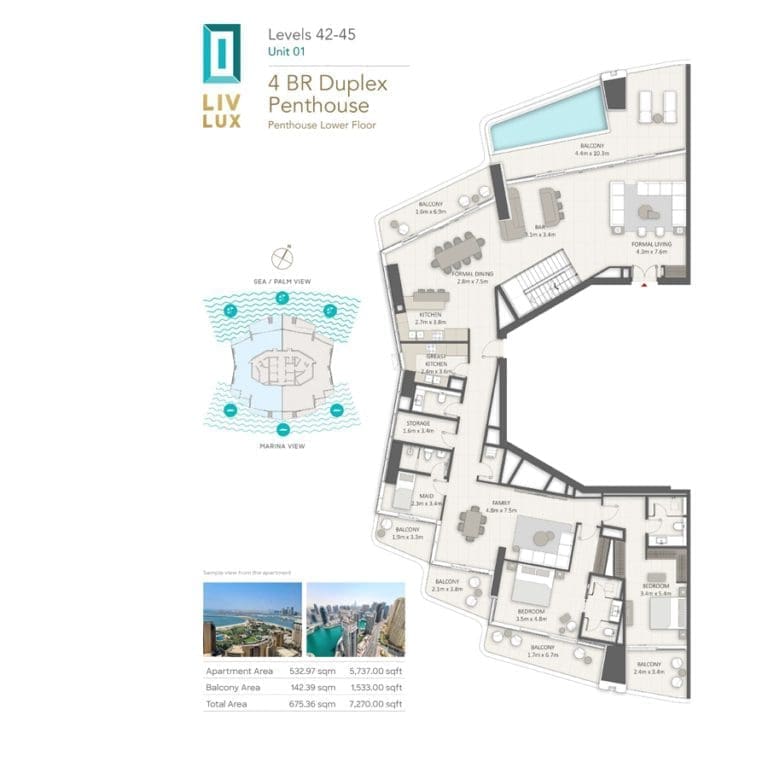 Liv Lux 4 Bedroom Duplex Superlux Penthouse Unit 01 Lower Floor Plans