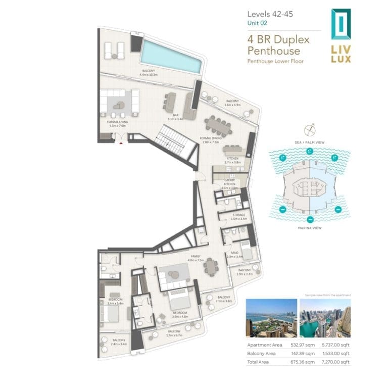 Liv Lux 4 Bedroom Duplex Superlux Penthouse Unit 02 Lower Floor Plans