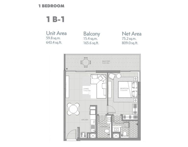 Mag City 1 Bedroom Apartment Type 1B-1 Floor Plans