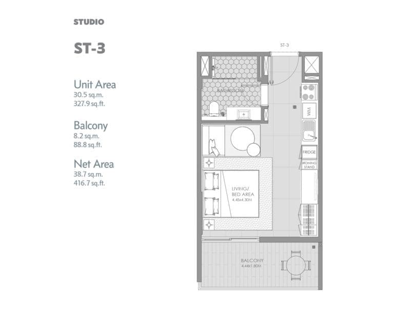 Mag City Studio Apartment Type ST-3 Floor Plans