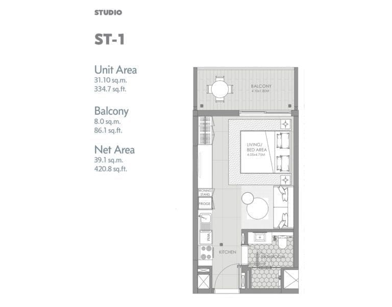 Mag City Studio Apartment Type ST-1 Floor Plans