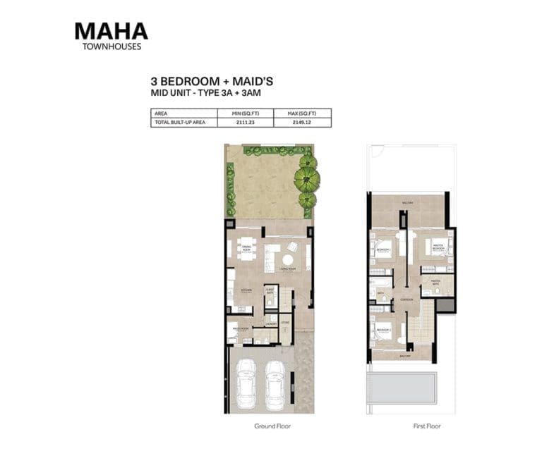 Maha Townhouses 3 Bedroom Plus Maid Type 3A Floor Plans