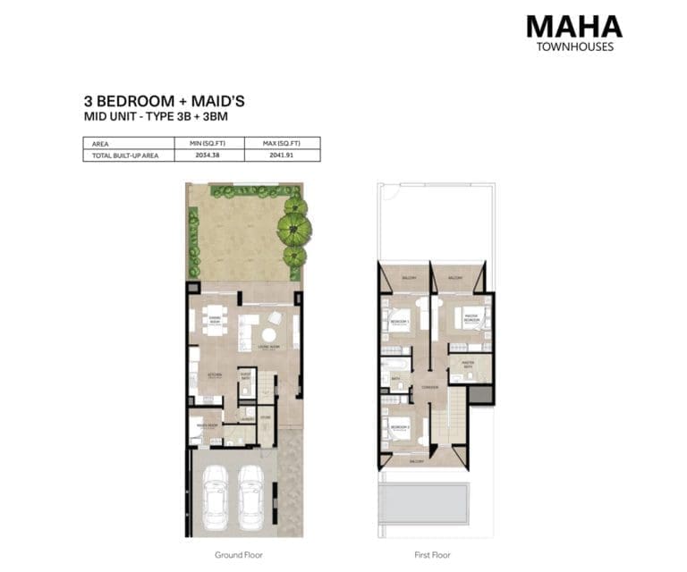 Maha Townhouses 3 Bedroom Plus Maid Type 3B Floor Plans