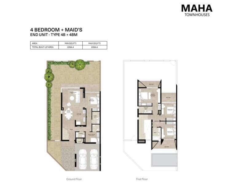 Maha Townhouses 4 Bedroom Plus Maid Type 4B Floor Plans