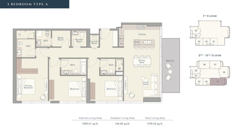 Quayside Apartment 3 Bedroom Apartment Type A Floor Plans