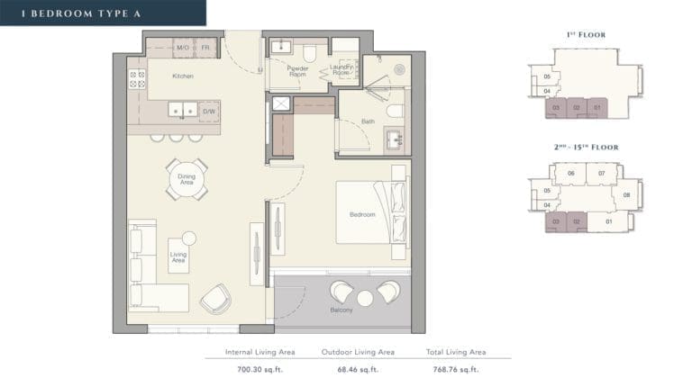 Quayside Apartment 1 Bedroom Apartment Type A Floor Plans