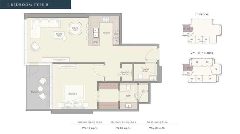 Quayside Apartment 1 Bedroom Apartment Type B Floor Plans
