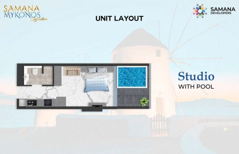 Samana Mykonos Signature Studio Apartment with Pool Floor Plans
