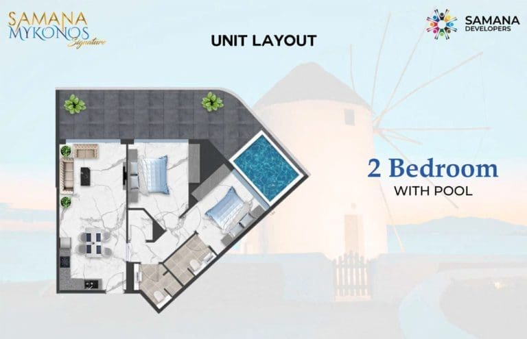 Samana Mykonos Signature 2 Bedroom with Pool Floor Plans