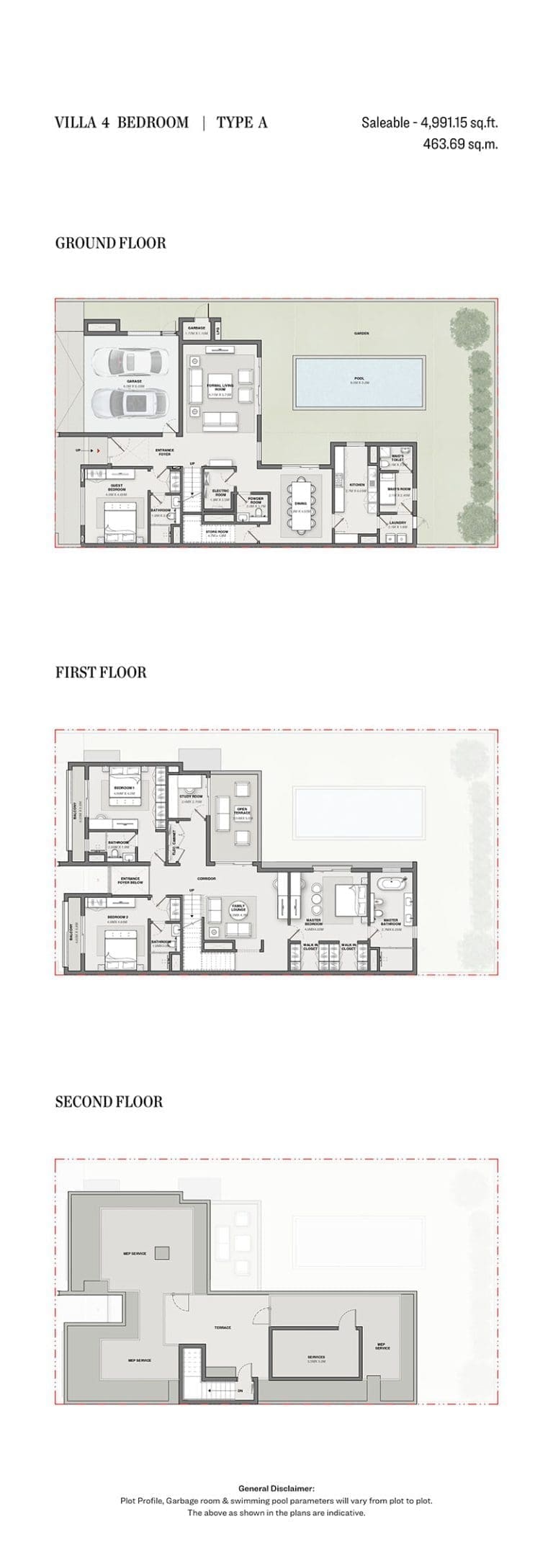 Sobha Reserve 4 Bedroom Villas Type A Floor Plans