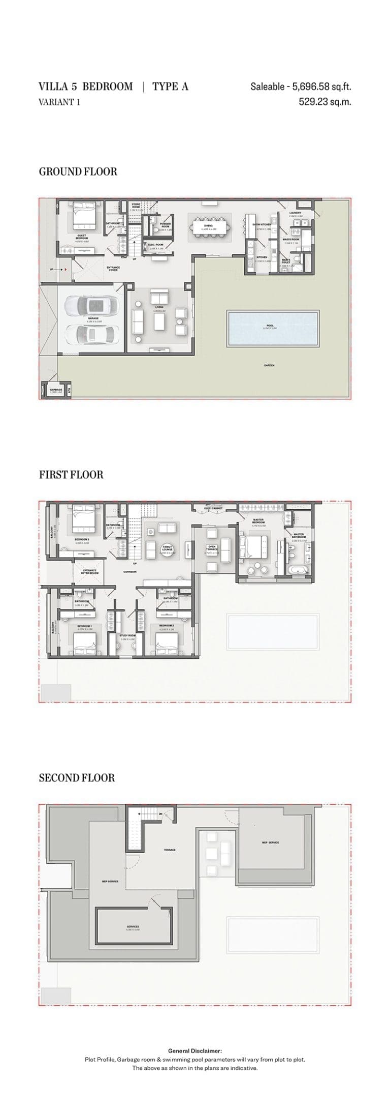 Sobha Reserve 5 Bedroom Villas Type A Variant 1 Floor Plans