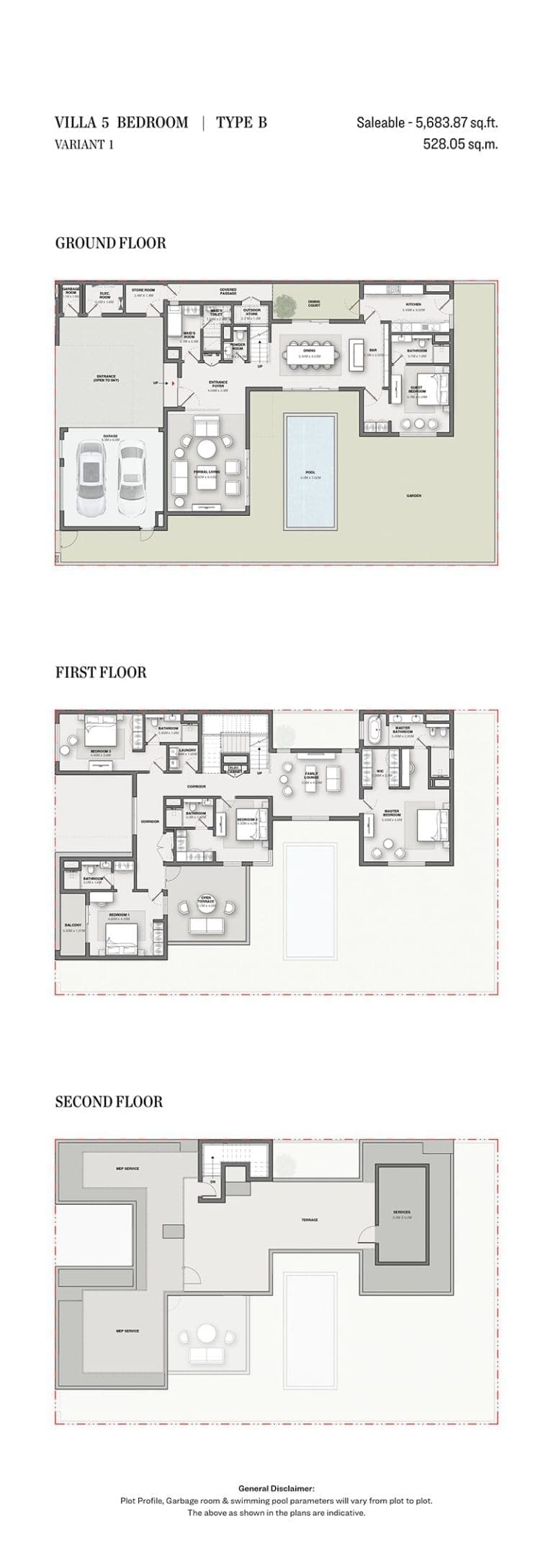 Sobha Reserve 5 Bedroom Villas Type B Variant 1 Floor Plans