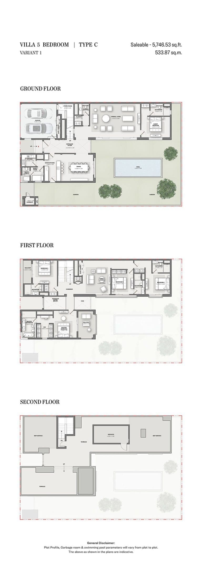Sobha Reserve 5 Bedroom Villas Type C Variant 1 Floor Plans