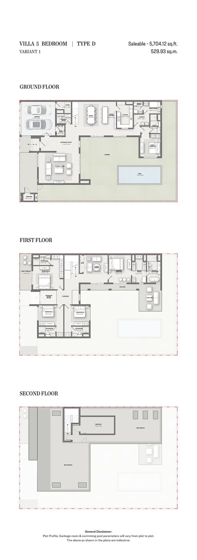Sobha Reserve 5 Bedroom Villas Type D Variant 1 Floor Plans