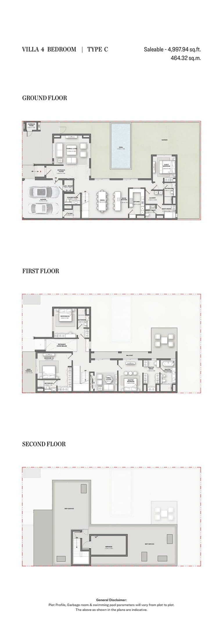 Sobha Reserve 4 Bedroom Villas Type C Floor Plans