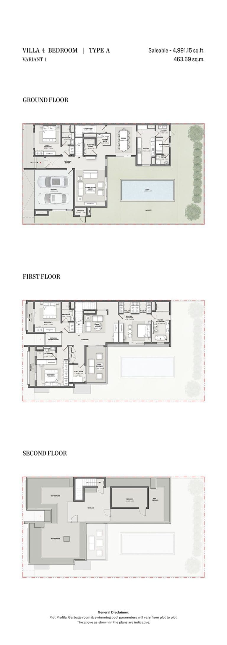 Sobha Reserve 4 Bedroom Villas Type A Variant 1 Floor Plans