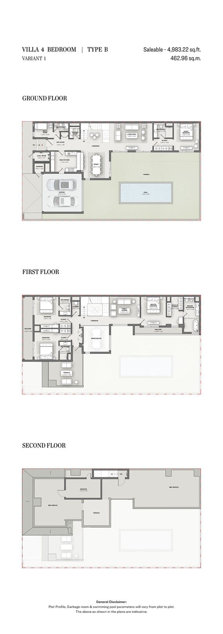 Sobha Reserve 4 Bedroom Villas Type B Variant 1 Floor Plans