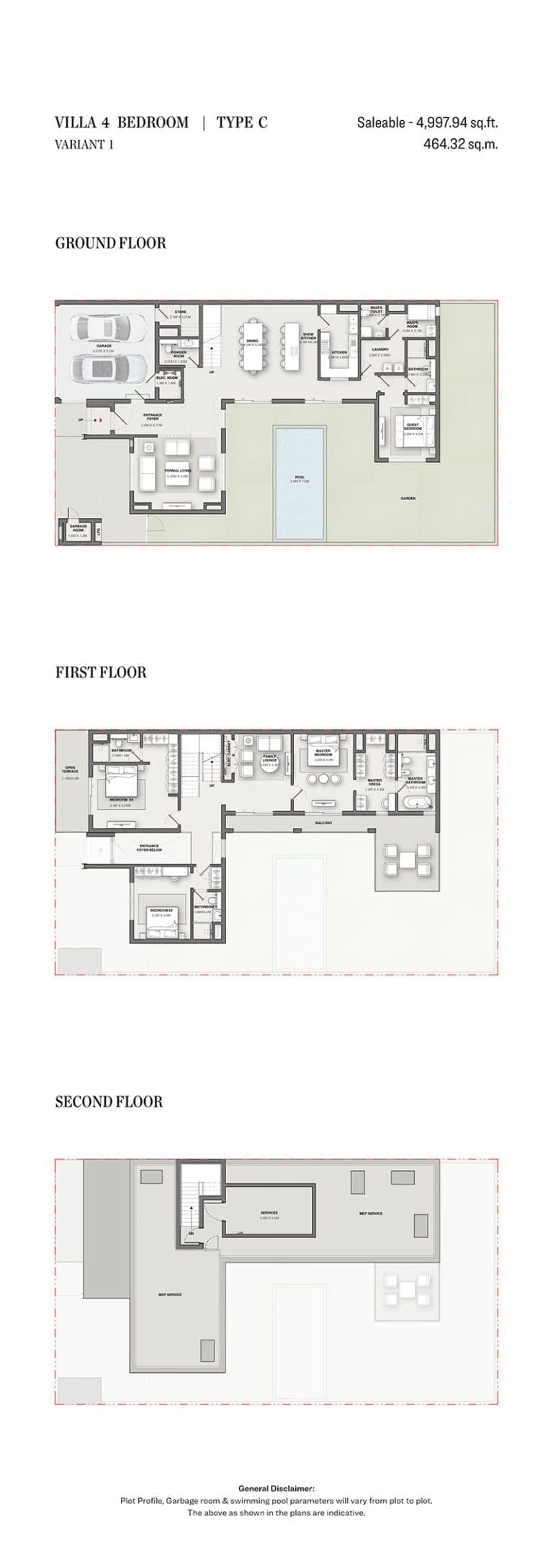Sobha Reserve 4 Bedroom Villas Type C Variant 1 Floor Plans