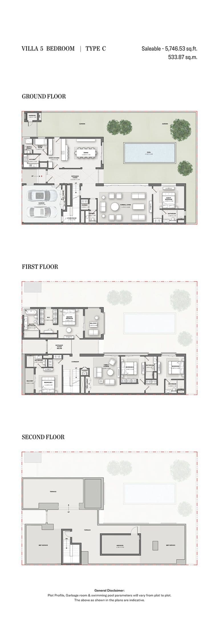 Sobha Reserve 5 Bedroom Villas Type C Floor Plans