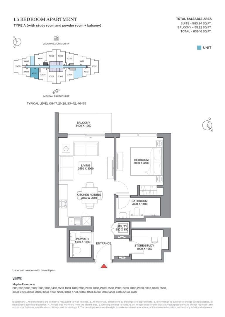 330 Riverside Crescent 1.5 Bedroom Apartment Type A Floor Plans