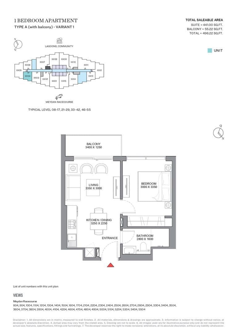 330 Riverside Crescent 1 Bedroom Apartment Type A Variant 1 Floor Plans