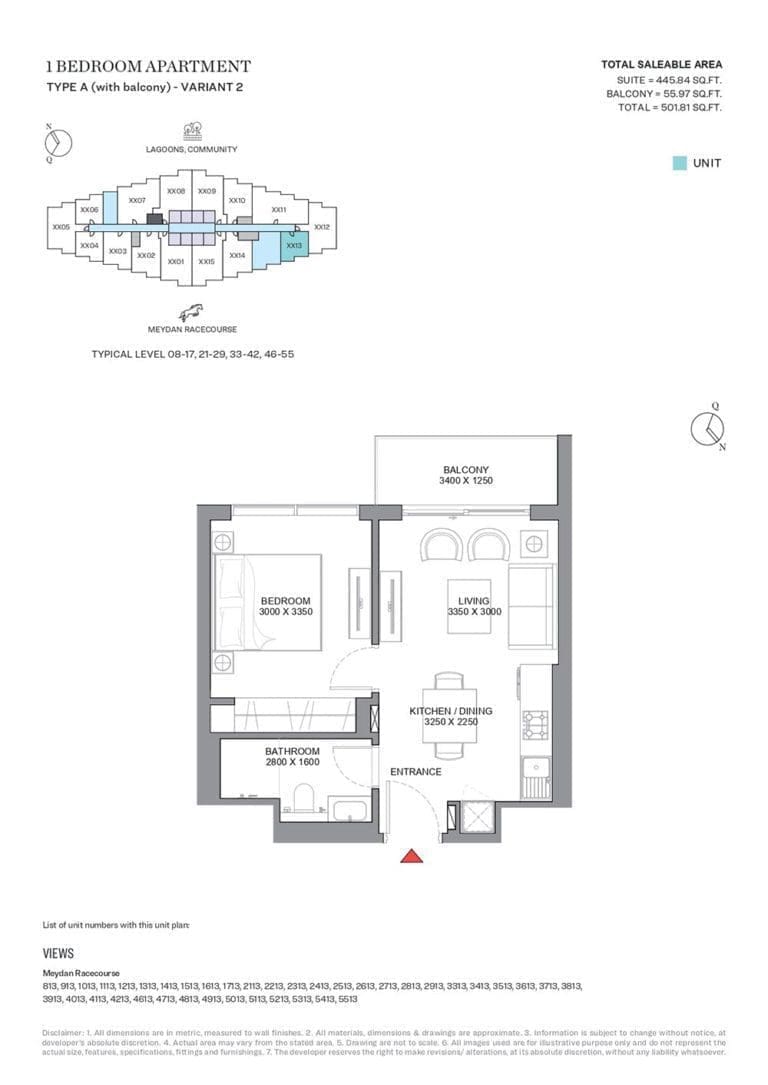 330 Riverside Crescent 1 Bedroom Apartment Type A Variant 2 Floor Plans