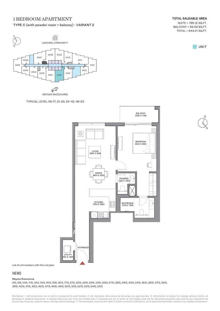 330 Riverside Crescent 1 Bedroom Apartment Type C Variant 2 Floor Plans