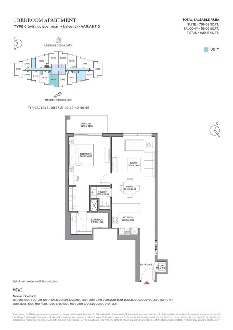 330 Riverside Crescent 1 Bedroom Apartment Type C Variant 3 Floor Plans