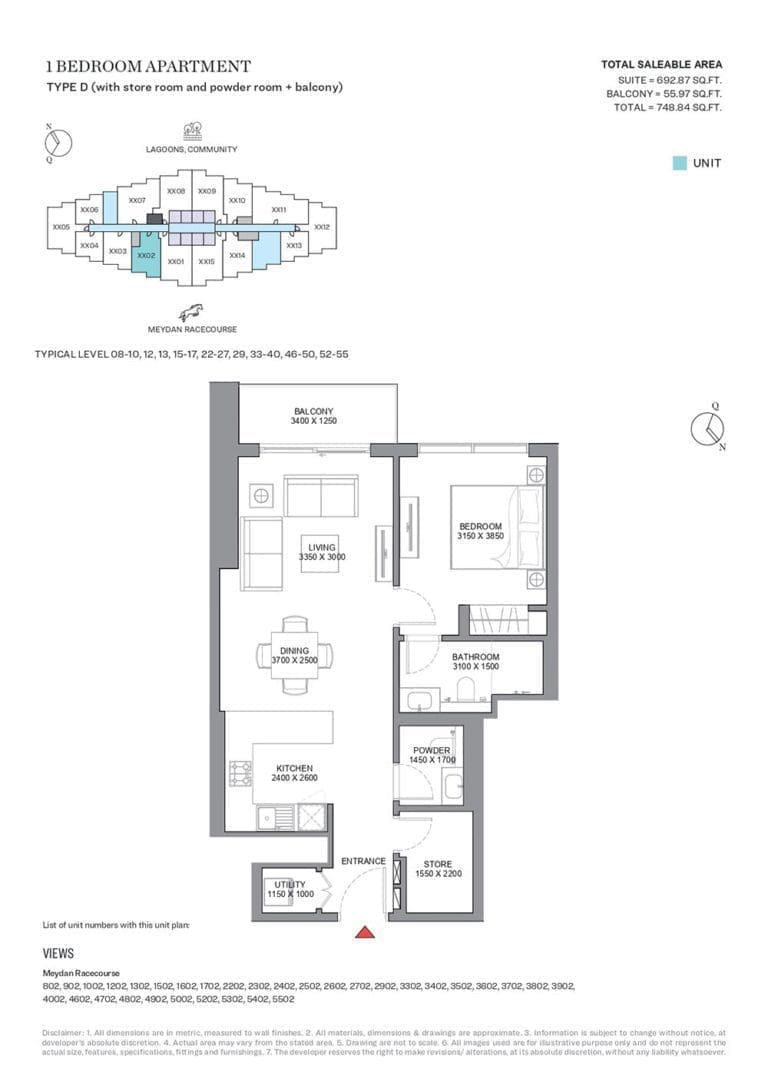 330 Riverside Crescent 1 Bedroom Apartment Type D Floor Plans