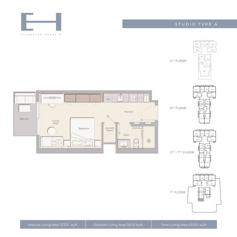 Ellington House 4 – Studio Apartment Type A Floor Plans