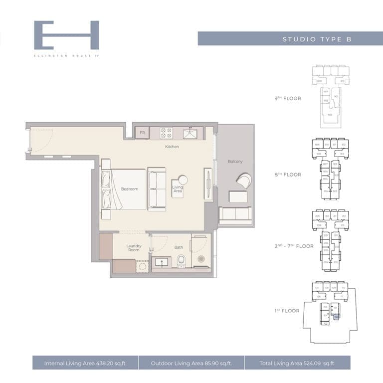Ellington House 4 – Studio Apartment Type B Floor Plans