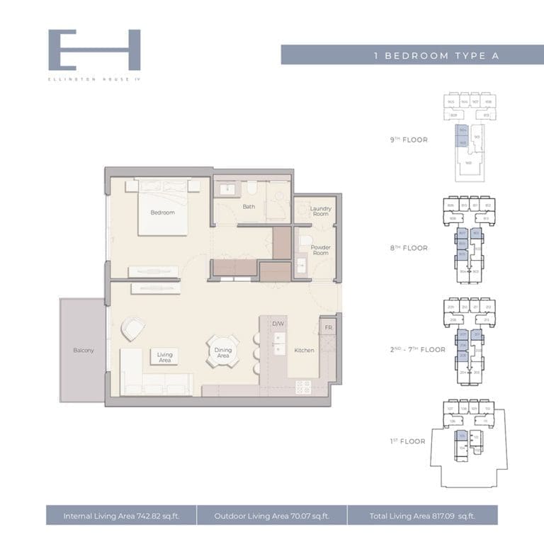 Ellington House 4 – 1 Bedroom Apartment Type A Floor Plans