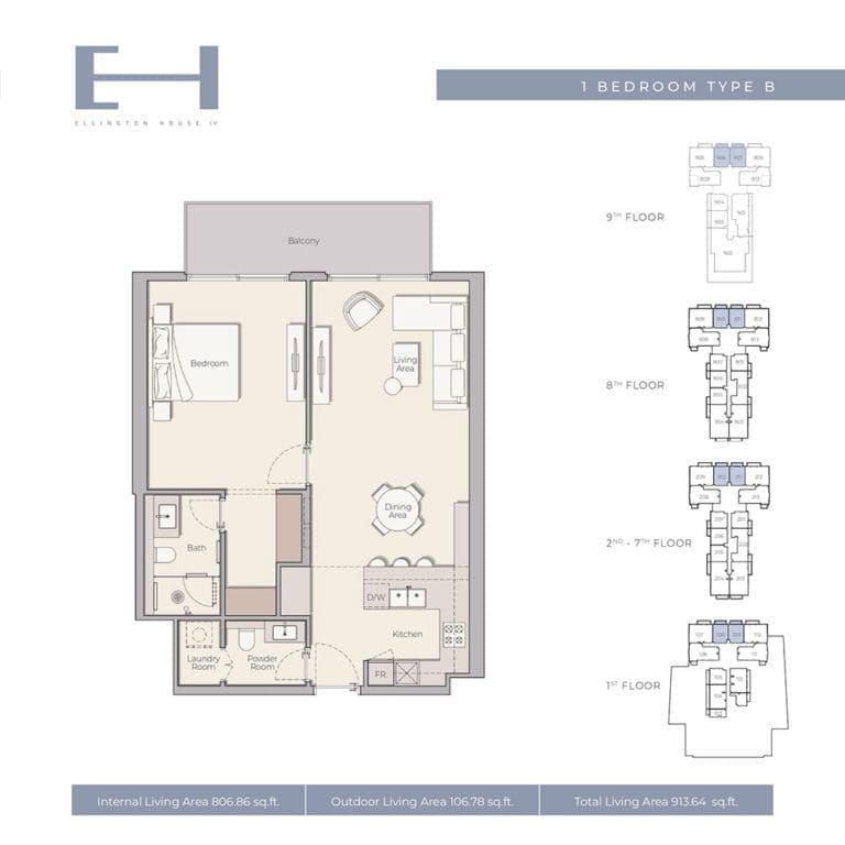 Ellington House 4 – 1 Bedroom Apartment Type B Floor Plans