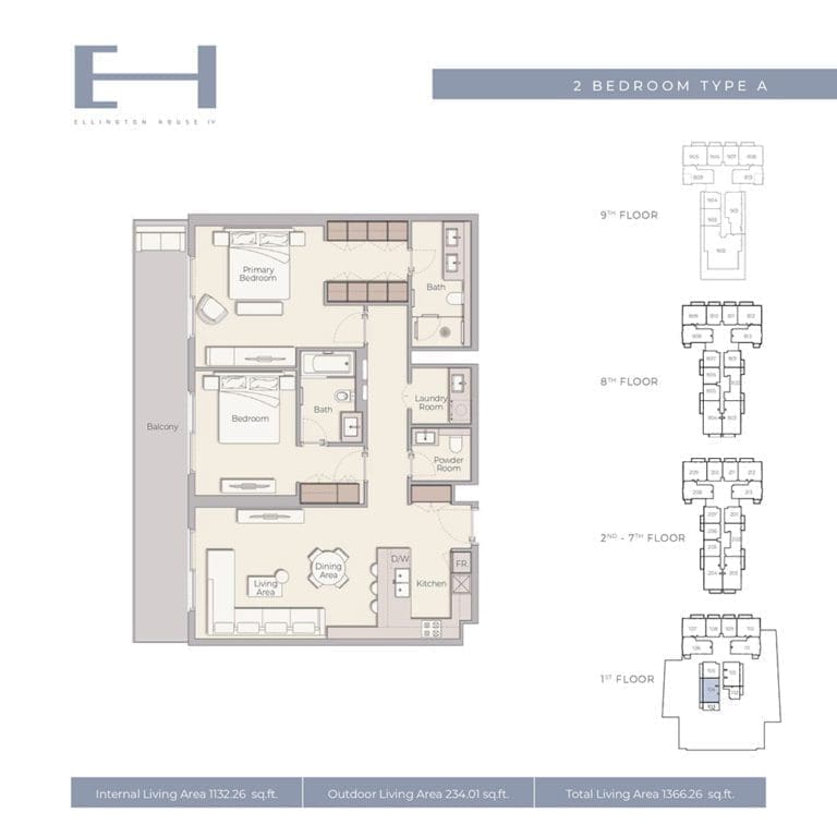 Ellington House 4 – 2 Bedroom Apartment Type A Floor Plans