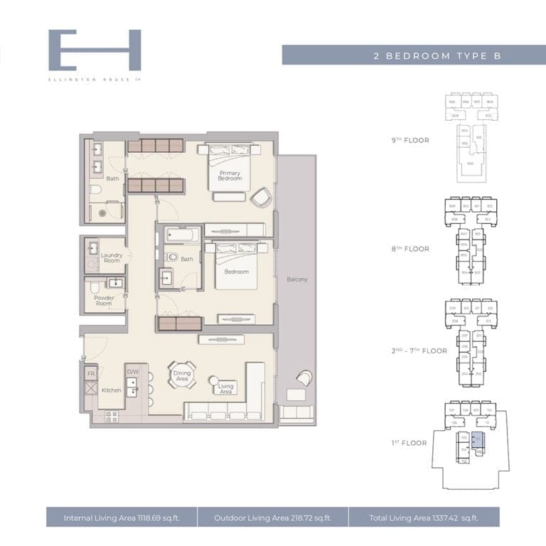 Ellington House 4 – 2 Bedroom Apartment Type B Floor Plans