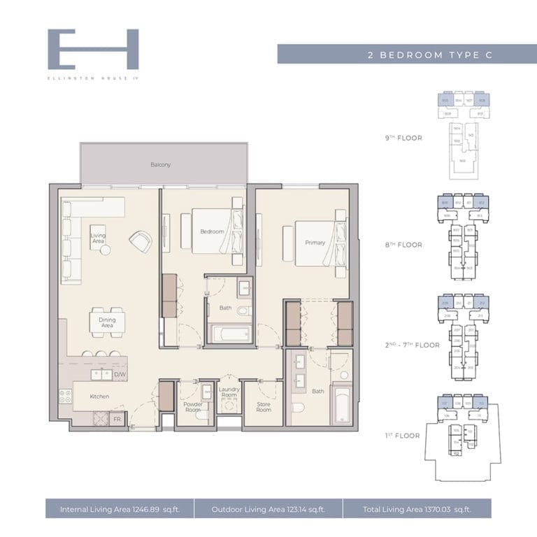 Ellington House 4 – 2 Bedroom Apartment Type C Floor Plans