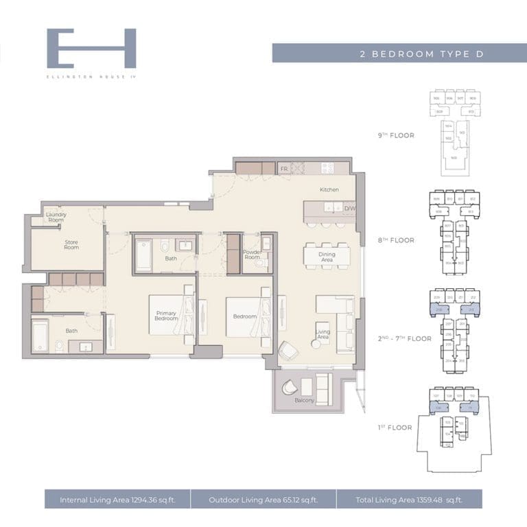Ellington House 4 – 2 Bedroom Apartment Type D Floor Plans