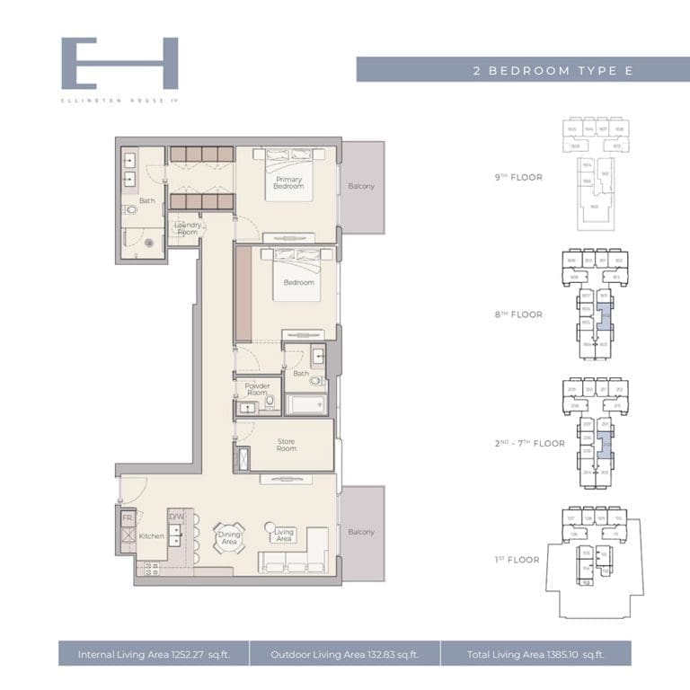Ellington House 4 – 2 Bedroom Apartment Type E Floor Plans
