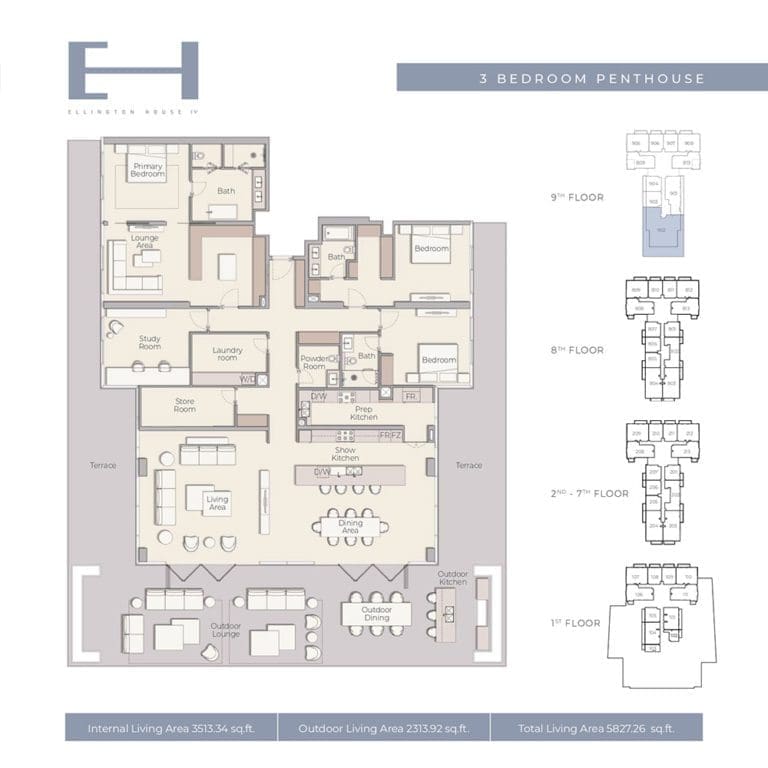 Ellington House 4 – 3 Bedroom Penthouse Floor Plans