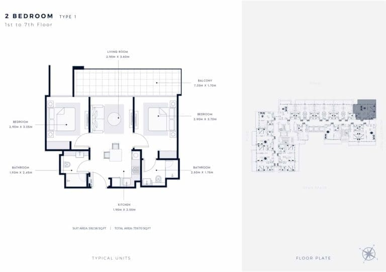 Azizi Riviera 63 – 2 Bedroom Apartment Type 1 Floor Plans