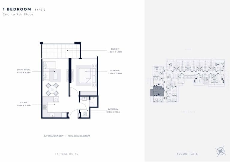 Azizi Riviera 63 – 1 Bedroom Apartment Type 2 Floor Plans