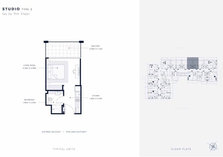 Azizi Riviera 63 Studio Apartment Type 2 Floor Plans