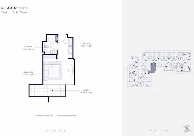 Azizi Riviera 63 Studio Apartment Type 3 Floor Plans