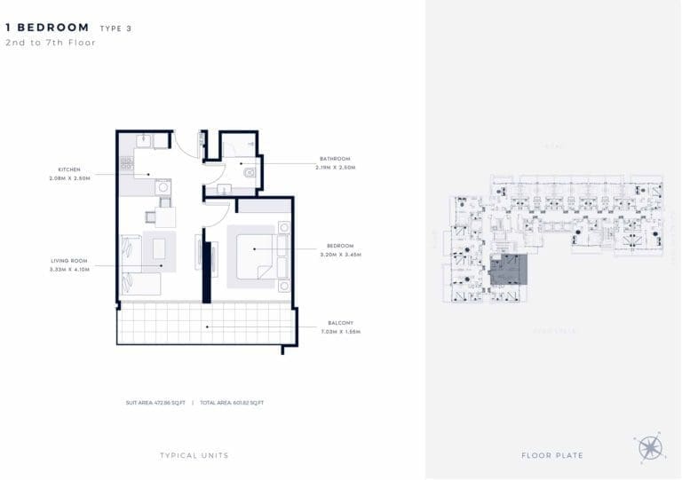 Azizi Riviera 63 – 1 Bedroom Apartment Type 3 Floor Plans