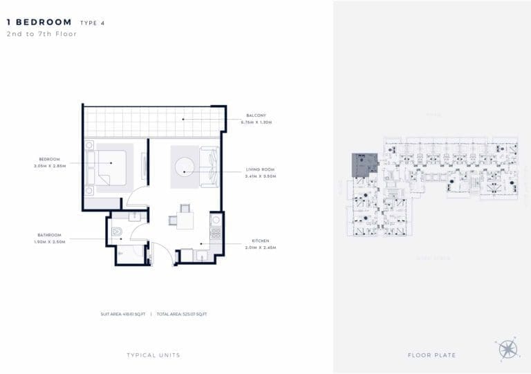 Azizi Riviera 63 – 1 Bedroom Apartment Type 4 Floor Plans