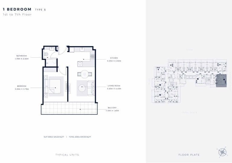 Azizi Riviera 63 – 1 Bedroom Apartment Type 5 Floor Plans