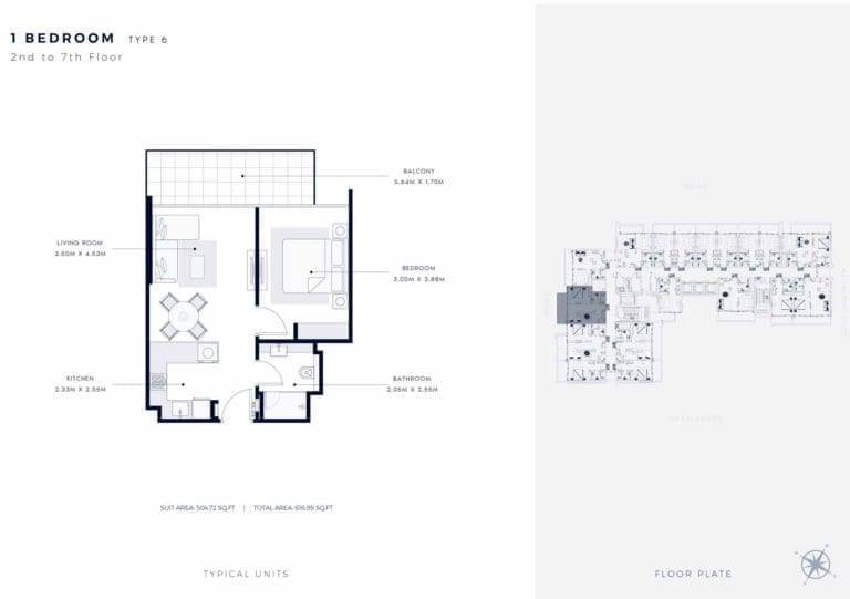 Azizi Riviera 63 – 1 Bedroom Apartment Type 6 Floor Plans