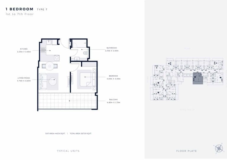Azizi Riviera 63 – 1 Bedroom Apartment Type 7 Floor Plans